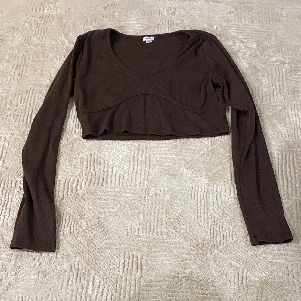 Garage Womens Brown Long Sleeve Crop Top